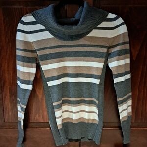 by & by Gray and Tan Striped Turtleneck Sweater